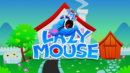 Lazy Mouse - 2D puzzle game by YoYo Games Ltd. Made with GameMaker Studio. Music by Alastair Collins. Sound by Alastair Collins. Bright green and light blue cartoon background with Lazy Mouse's house with red roof. Lazy Mouse is sleeping on his logo. Description: 